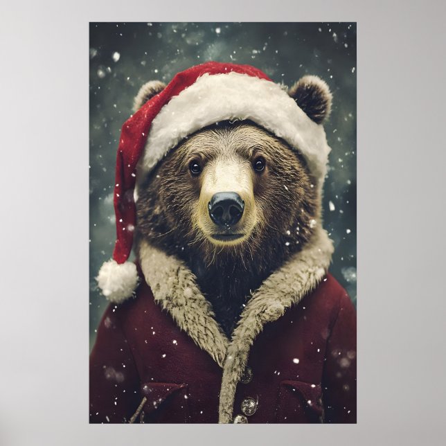 Póster Vintage Christmas Bear Print, Festive Holiday (Frente)