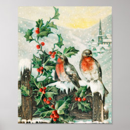 Póster Vintage Christmas birds Holiday