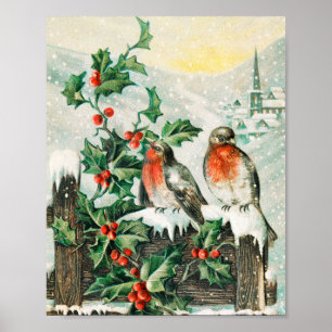 Póster Vintage Christmas birds Holiday