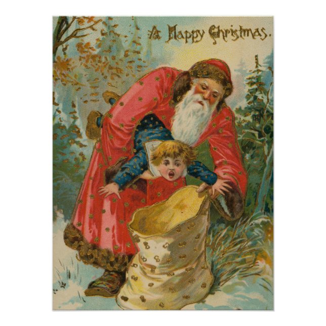 Póster Vintage Christmas Card, Santa Claus, Naughty Child (Anverso)