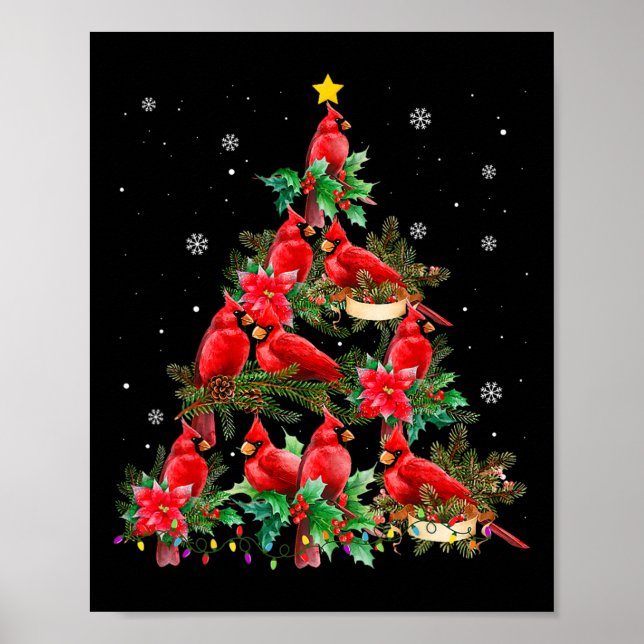Póster Vintage Christmas Cardinal Birds Tree Lights Funny (Frente)