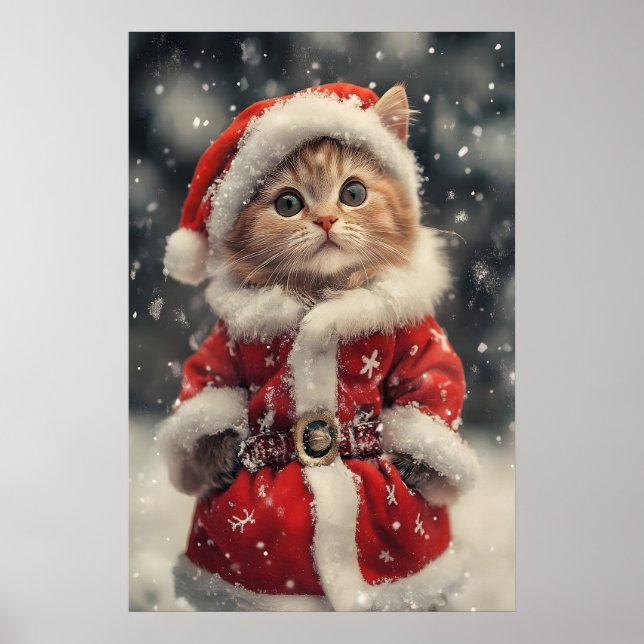 Póster Vintage Christmas Cat Print, Retro Holiday (Frente)
