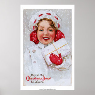 Póster Vintage Christmas Chica con paquete