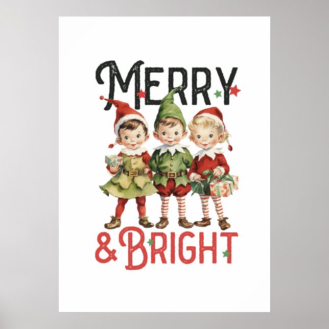 Póster Vintage Christmas Elves Santa Little Helpers (Frente)