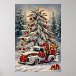 Póster Vintage Christmas Greeting Card – Majestic Snow-