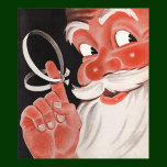 Póster Vintage Christmas, Jolly Santa Claus con cuerdas<br><div class="desc">Diseño de vacaciones de Navidades de ilustracion de época con un alegre y alegre Santa Claus con una cinta atada alrededor de su dedo para recordarlo más tarde. Recuerden,  recuerden,  recuerden... </div>