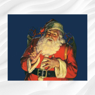 Póster Vintage Christmas, Jolly Santa Claus con juguetes