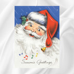 Póster Vintage Christmas, Jolly Santa Claus con música<br><div class="desc">Imagen de vacaciones de Navidades de ilustracion de época que presenta un alegre Santa Claus con una gran sonrisa o sonrisa. Está sonriendo, riendo y usando un sombrero de Papá Noel con algunas bayas. Su gorra rojo brillante tiene al final una campana que está tocando música y notas musicales flotando....</div>