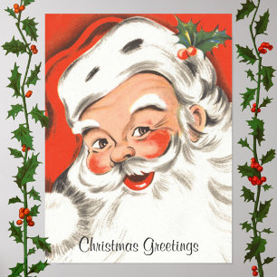 Póster Vintage Christmas, Jolly Santa Claus con sonrisa