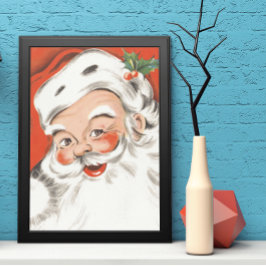 Póster Vintage Christmas, Jolly Santa Claus con sonrisa