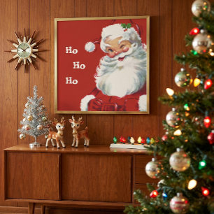 Póster Vintage Christmas, Jolly Santa Claus Winning