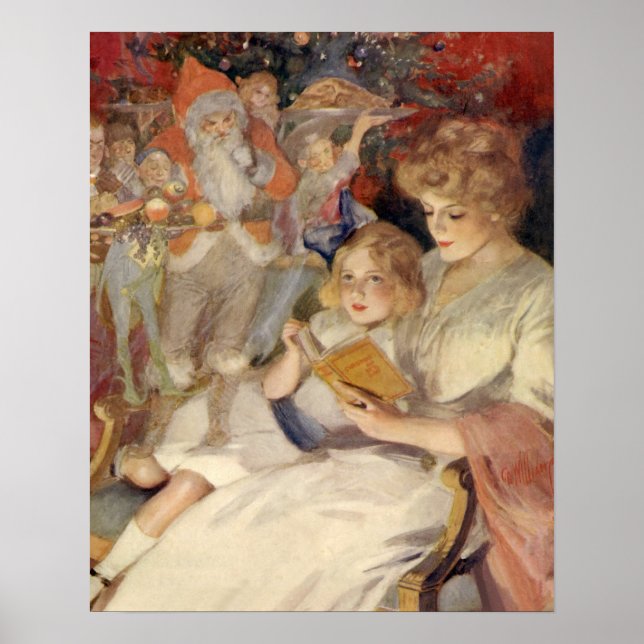 Póster Vintage Christmas, Mother Reading Bedtime Story (Frente)