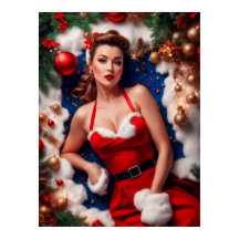 Vintage Christmas Pinup Santa Claus Lady