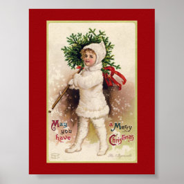 PÓSTER VINTAGE CHRISTMAS POSTER DE "NIÑA PEQUEÑA Y ÁRBOL"