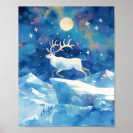 Póster Vintage Christmas Reindeer Watercolor Painting Art