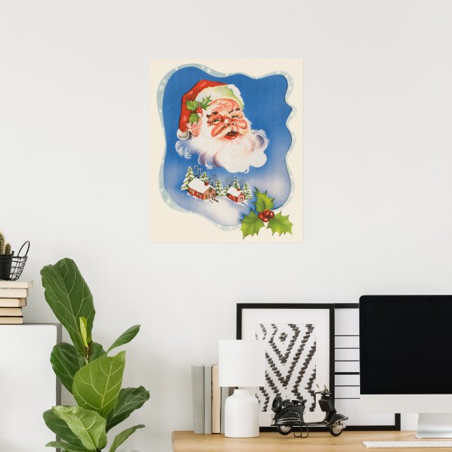 Póster Vintage Christmas, Retro Jolly Santa Claus (Oficina en casa)