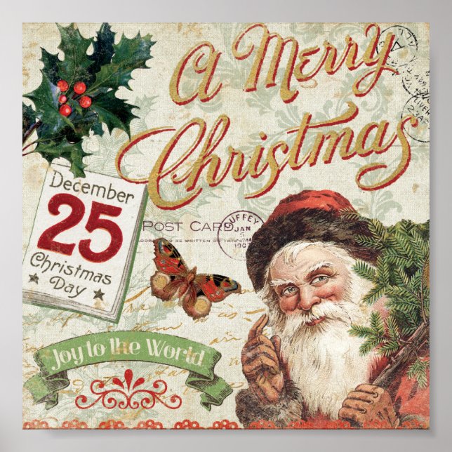 Póster Vintage Christmas Santa Claus (Frente)