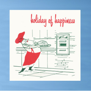 Póster Vintage Christmas, Santa Claus Chef y Turquía