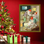 Póster Vintage Christmas Santa Claus Elf Gnome Regalos<br><div class="desc">Tarjeta de Navidad Retro Vintage de Jenny Nystrom (1899),  una artista folclórica sueca. Este ilustracion de navidad vintage presenta a navidades gnomes (elfs,  pixies) envolviendo y preparando regalos y regalos de navidad. ¡Feliz Navidad a todos!</div>