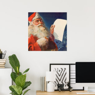 Póster Vintage Christmas, Santa Claus Naughty Nice List