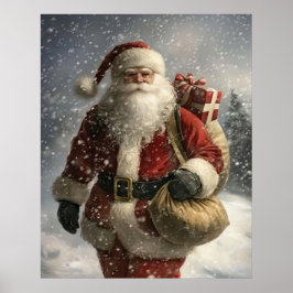 Póster Vintage Christmas Santa Claus Portrait Wall Art