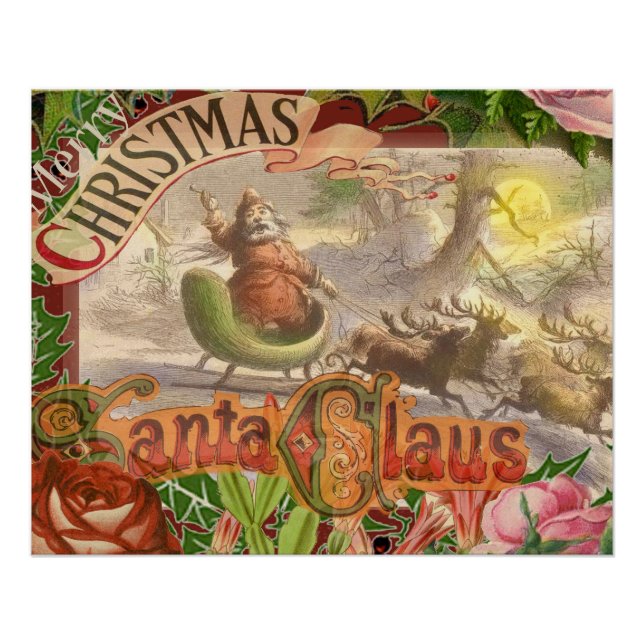 Póster Vintage Christmas Santa Claus Sleigh (Anverso)