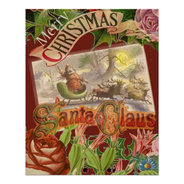 Póster Vintage Christmas Santa Claus Sleigh (Anverso)