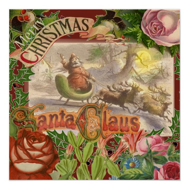 Póster Vintage Christmas Santa Claus Sleigh (Anverso)