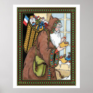 Póster Vintage Christmas, Santa Claus Toys Clogs Shoes
