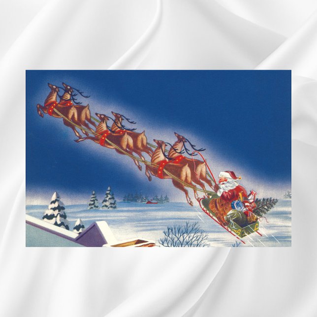 Póster Vintage Christmas, Santa Flying Sleigh w Reindeer (Subido por el creador)