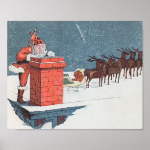Póster Vintage Christmas- santa Holiday