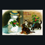 Póster Vintage Christmas snowman and cats decor poster<br><div class="desc">design by www.etsy.com/Shop/VanityFlairDesigns</div>