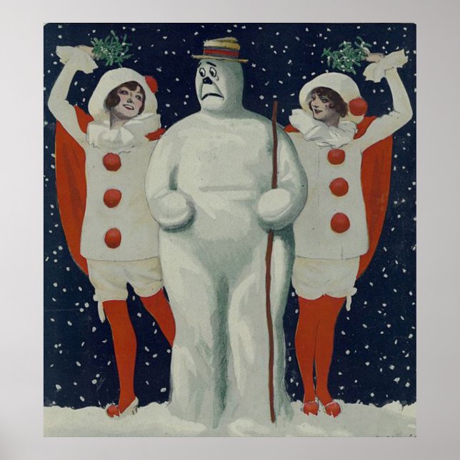 Póster Vintage Christmas Snowman and Ladies (Frente)