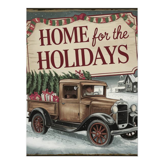 Póster Vintage Christmas Truck Home para las vacaciones (Anverso)