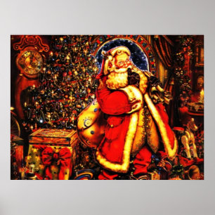 Póster Vintage Christmas Victorian Santa Claus