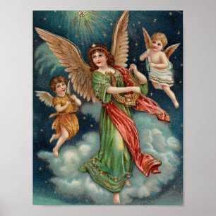 Póster Vintage Christmas Wall Art Ángeles y arpa