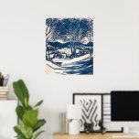 Póster Vintage Christmas, Winter Snow Mountain Paisaje<br><div class="desc">Ilustracion de época Victorian Era Merry diseño navideño con un paisaje nevado de invierno. Árboles y montañas cubiertas de nieve con un pueblo a lo lejos al amanecer. ¡Felices fiestas y saludos de temporada!</div>