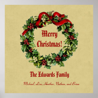 Póster Vintage Christmas Wreath Merry Christmas Ecru 02