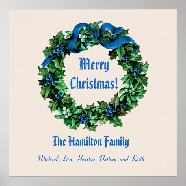 Póster Vintage Christmas Wreath Merry Christmas Personali (Frente)