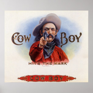 Póster Vintage Cigar Label Art, Vaquero marca