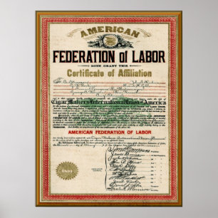 Póster Vintage Cigar Makers AFL Union Charter
