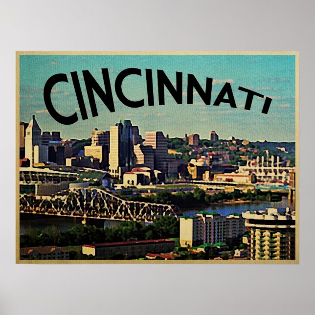 Póster Vintage Cincinnati Skyline (Frente)