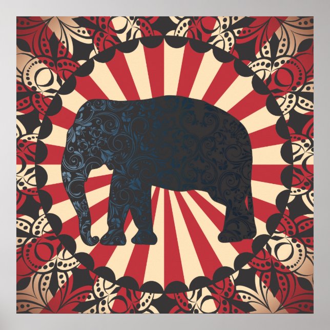 Póster Vintage Circus Elephant Círculo Mandarín libre tam (Frente)