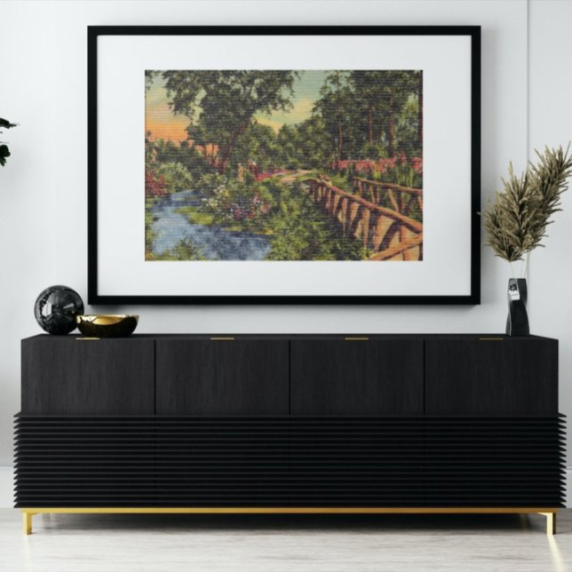 Póster Vintage Classic Scene Floral Lake Bridge (Subido por el creador)