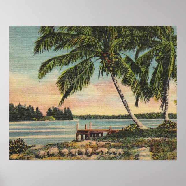 Póster Vintage Coconut Palmas Breeze Tropical Sunset (Frente)