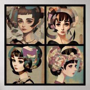 Póster vintage collage deco 4/4 all in one