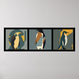Póster vintage collage penguins 3/3 all in one