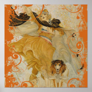 Póster Vintage Collie Perro y Diva de Moda