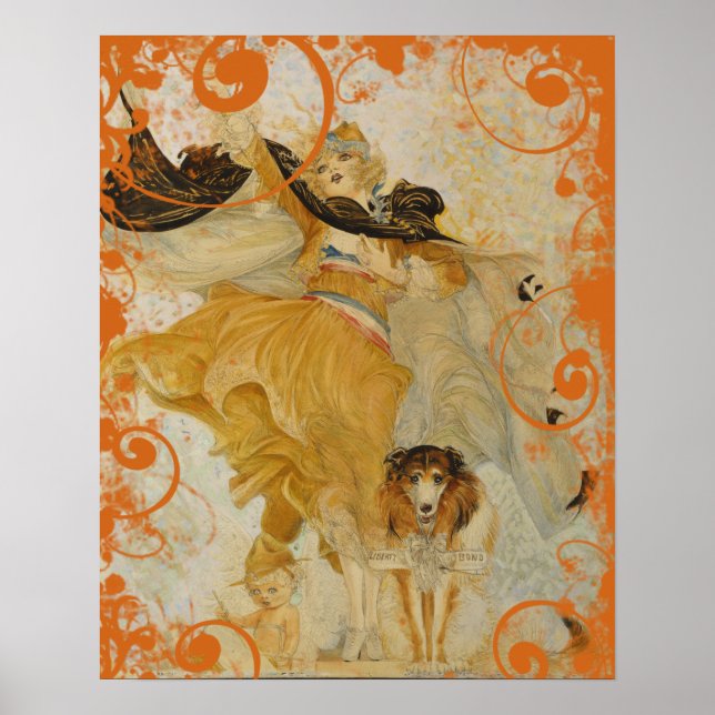 Póster Vintage Collie y Diva de la Moda (Frente)