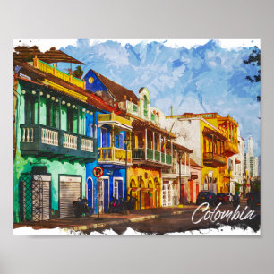 Póster Vintage Colombia Watercolor Poster